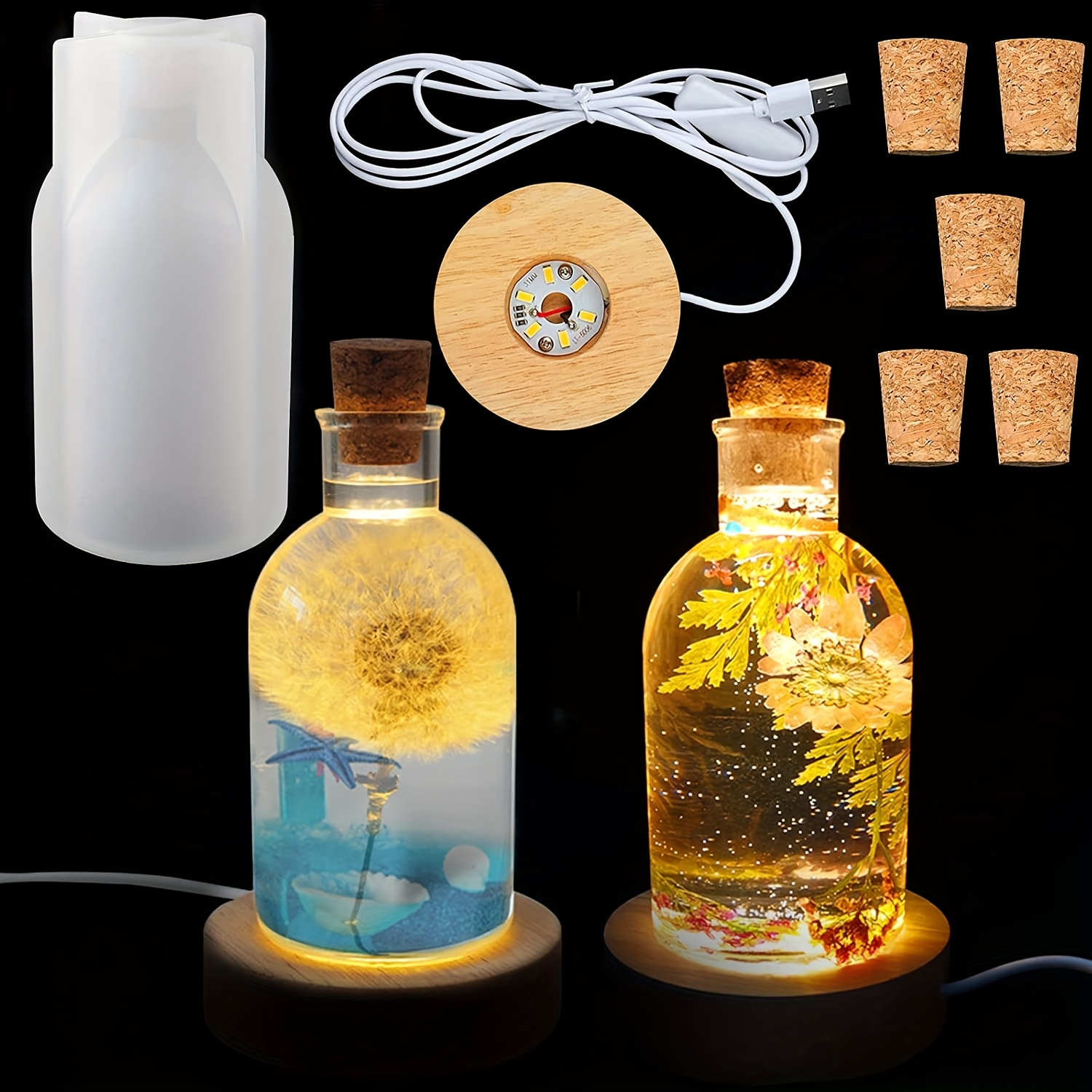 Desk Setup Lamp - Drift Bottle Lichtset met harsvorm, siliconen